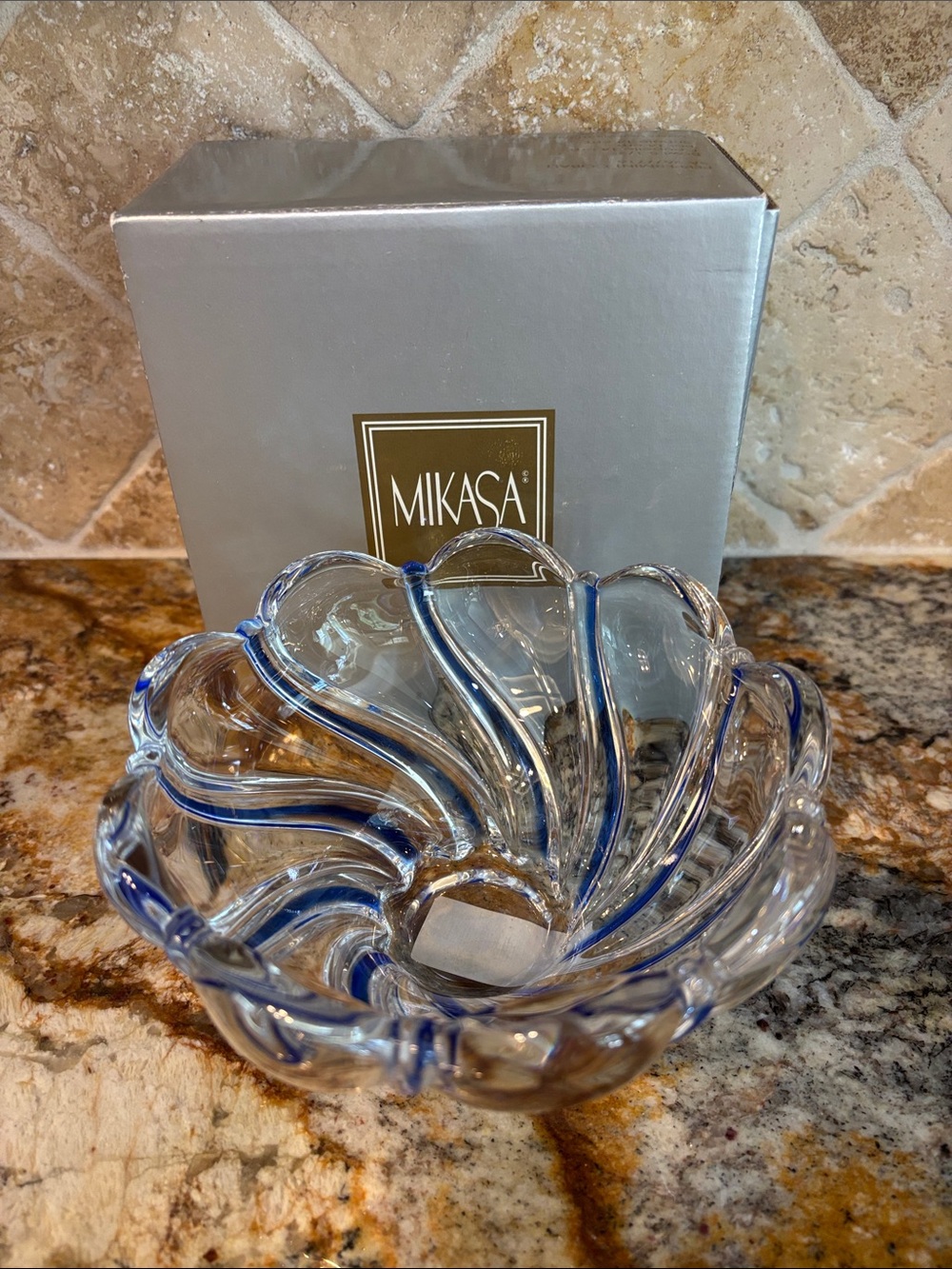 Mikasa Cobalt Blue Peppermint Swirl Crystal Bowl Candy Dish